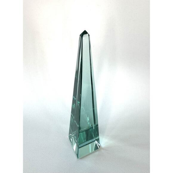 Solid Glass Obelisk Crystal Sculpture Aqua Green 7.5” Tall Sacred Geometry - Picture 2 of 11